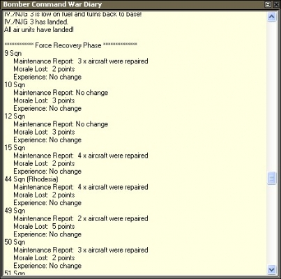 Al termine del diario di guerra giornaliero, si può controllare lo status degli squadrons a disposizione.