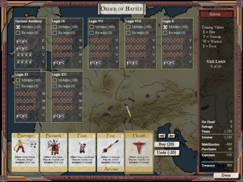 Seleziono le truppe e le carte prima della battaglia. Speriamo che i soldi mi bastino!