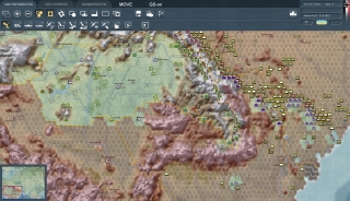 Porzione di mappa e schieramento iniziale dello scenario Drama on the Danube.