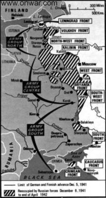 La mappa delle operazioni delle offensive sovietiche invernali.