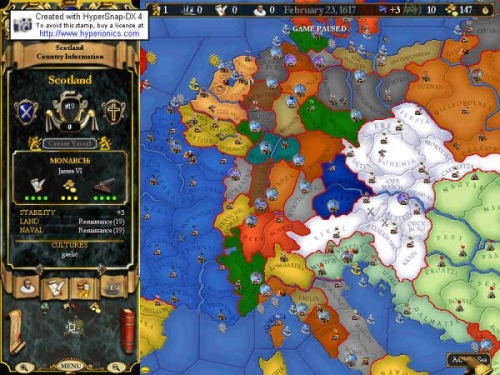 La frammentazione dell'Europa centrale, nella mappa politica del gioco.