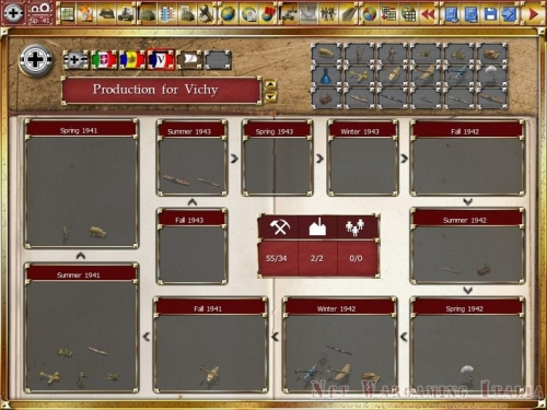 La schermata di produzione con le unità che saranno prodotte nei vari turni.