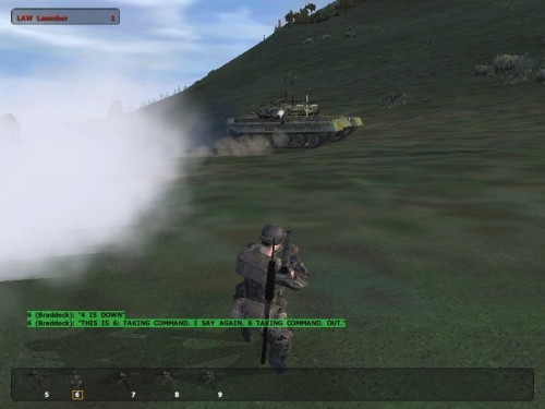 La fine: la mia squadra è stata annientata e questo T-80 sta per aprire il fuoco su di me. Notare la visuale in terza persona disponibile nel gioco.