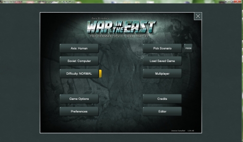 il menu iniziale del gioco, con in evidenza le opzioni principali, fra cui la scelta della fazione e dello scenario.