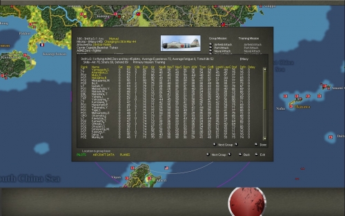 Lista dei piloti di uno squadrone. Si può arrivare a gestire ogni singolo pilota, cosa del tutto inusuale per un gioco di questa scala.